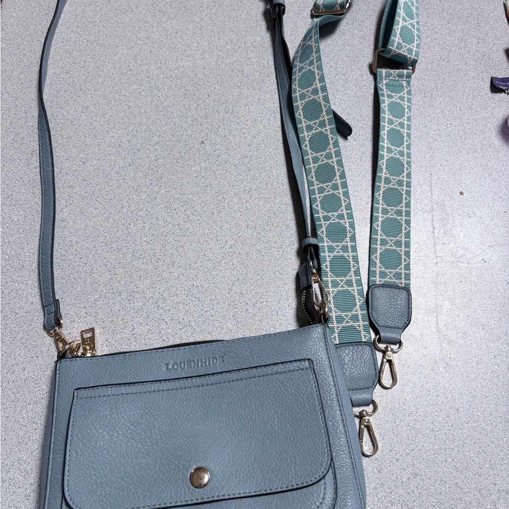 Light Blue Crossbody Bag with Decorative Strap